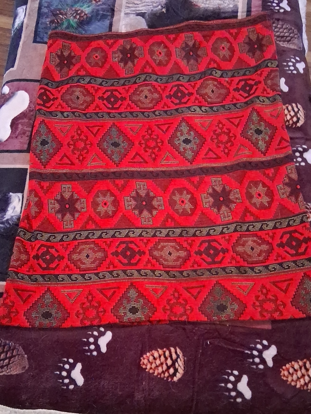 Red Geometric Mini Skirt - Ethnic Pattern